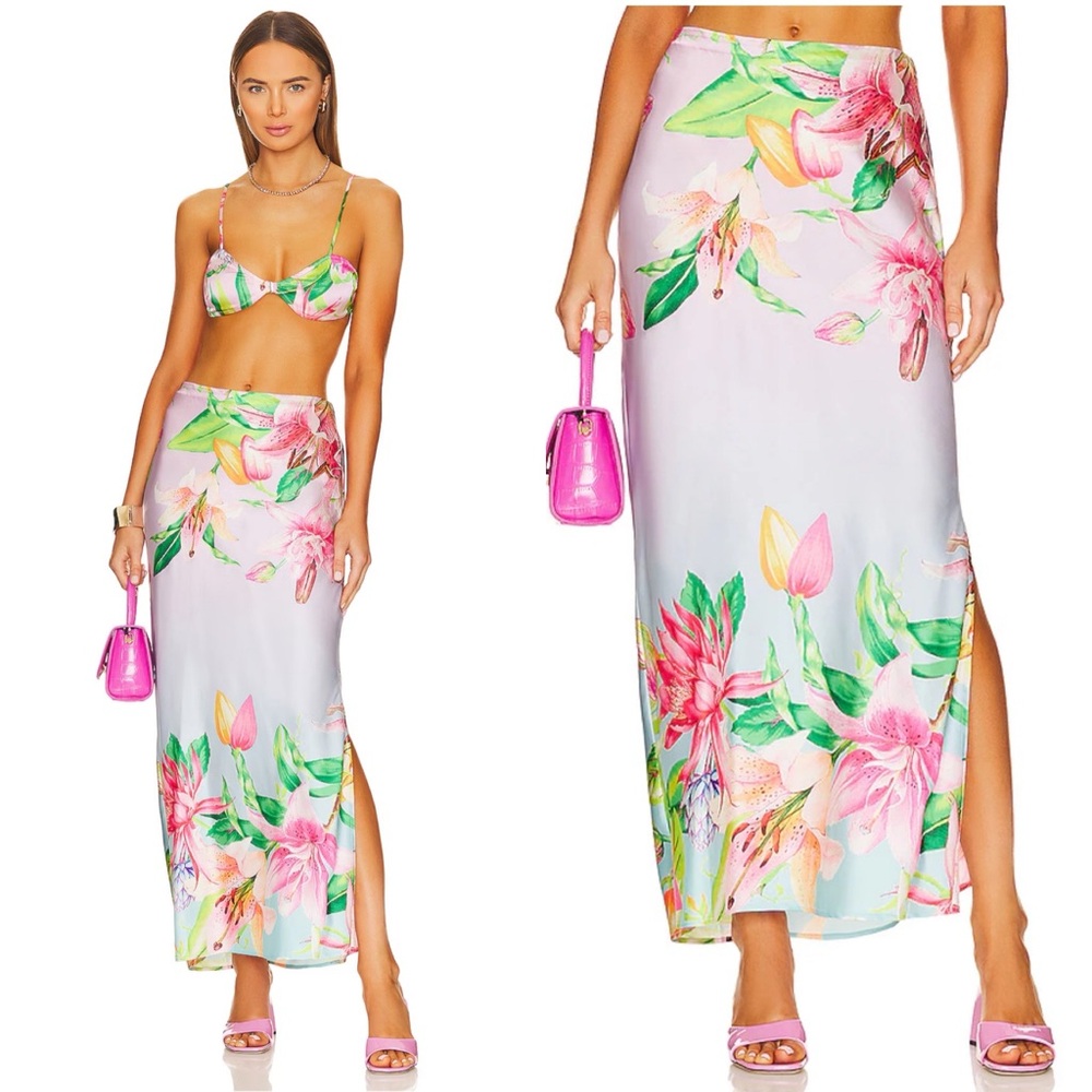 Rococo Sand Floral Midi Skirt - Pink and Green